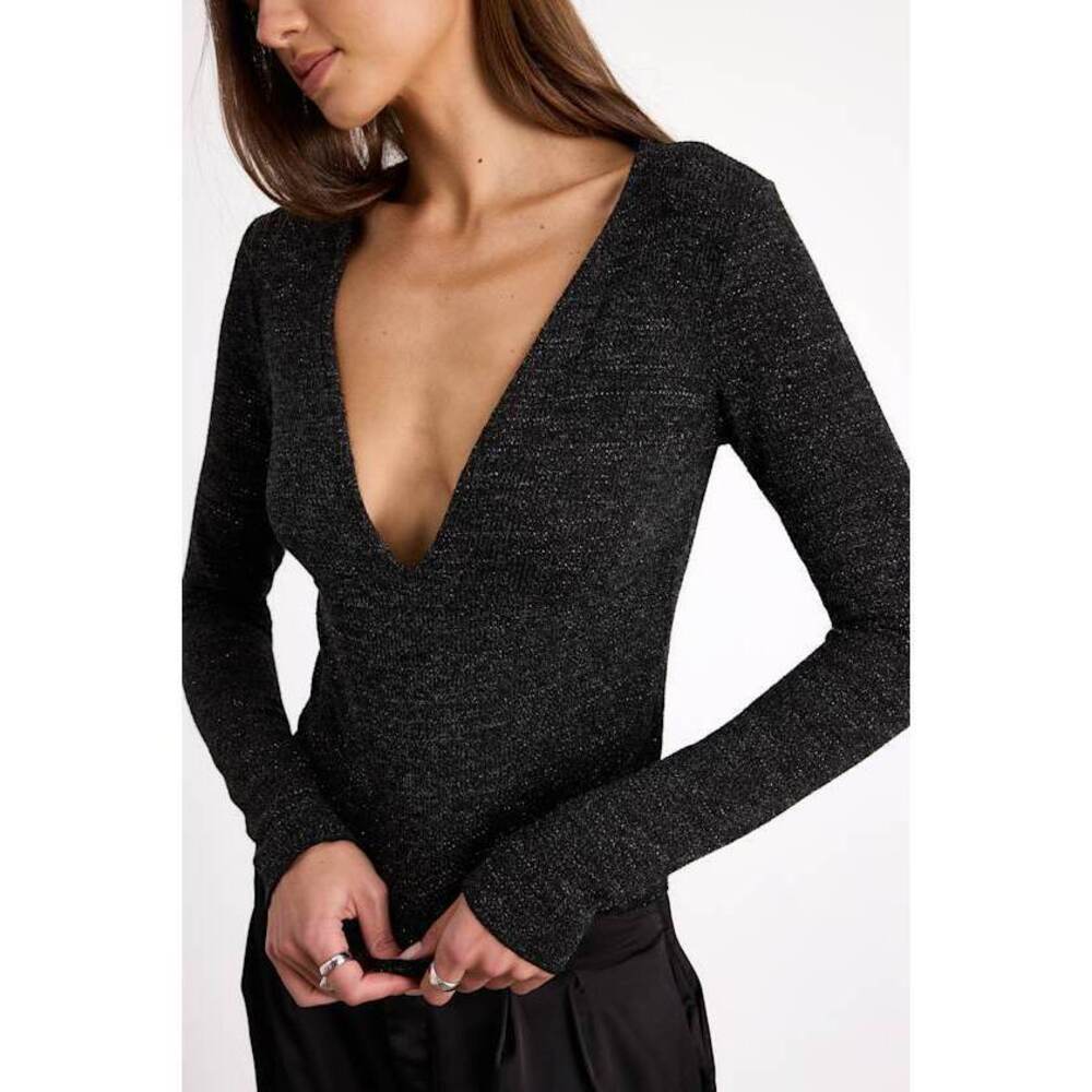 Lulus Stelara Black Lurex Long Sleeve Top - Size M